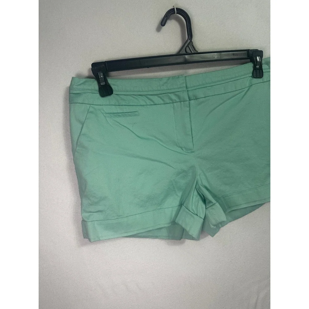 Express‎ Womens Mint Green Cuffed Chino Shorts Size 10 Cotton Stretch Mid Rise